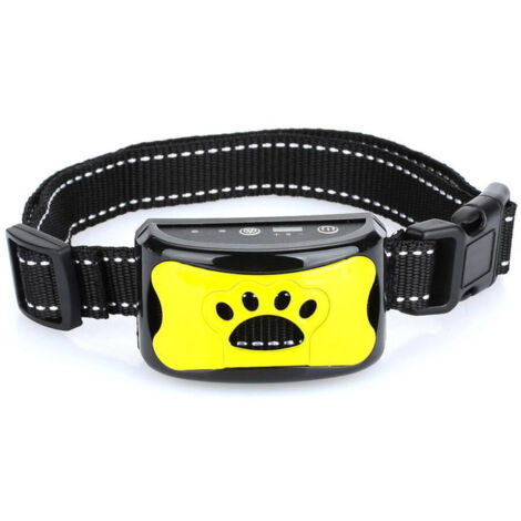 Collier anti-aboiement pour chien, modes son/vibration/vibrations fortes, détection intelligente des aboiements, 7 niveaux de sensibilité, rechargeable, convient aux grands et petits chiens, jaune