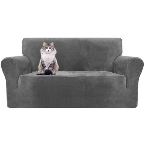 Housse de canapé en Velours Extensible, Housse de canapé pour 2 Places, Housse de canapé de Protection Lavable antidérapante pour Meubles, Housse de canapé-2 Places Gris (1/5)