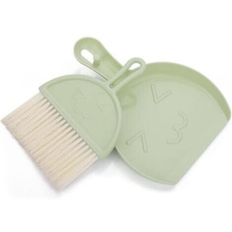 Ensemble mini balai et pelle à poussière, petit balai et pelle à poussière, ensemble de brosses de table portables, outils de nettoyage à poils doux (vert) (1/4)