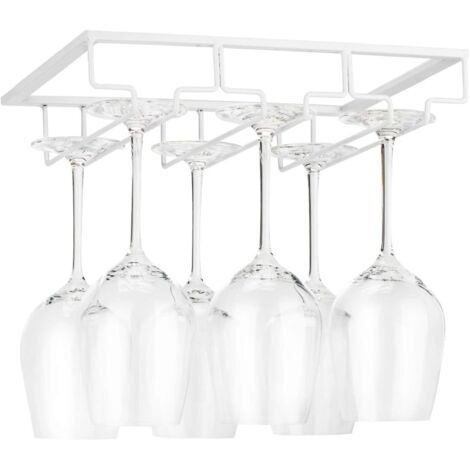 Support à verres à vin – Support de rangement pour verres à vin sous armoire, support en métal pour bar et cuisine, Blanc (1/5)