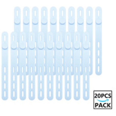 Lot de 20 serre-câbles en silicone réutilisables et lavables avec boucle de verrouillage, sangles de fixation réglables, organiseur de câbles multi-usages à haute élasticité (bleu) (1/5)