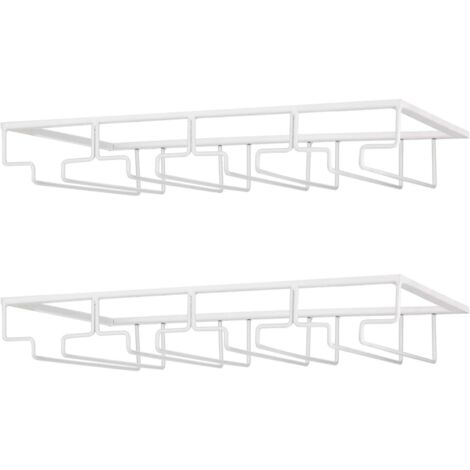 Support de Verre à Vin - Porte-Verres à Pied Suspendu sous Armoire en Métal avec Vis, Support de Rangement pour Verre en Fer Inoxydable avec 4 Rangées pour Cuisine, Bar, Restaurant Blanc (1/5)