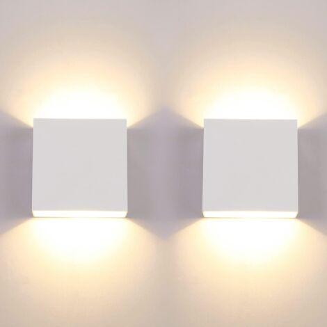 2 Pack Applique Murale Intérieur 6W 10x10x10cm LED Lampe Mural Décorative Blanc Chaud pour Chambre Couloir Salon blanc (1/5)
