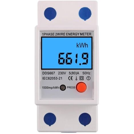 Compteur d'énergie monophasé, 1 phase, 2 fils, kWh, tension, courant, consommation d'énergie, wattmètre, électricité, 230V, 5(10) A, 50Hz, (DS667,230V) (1/4)