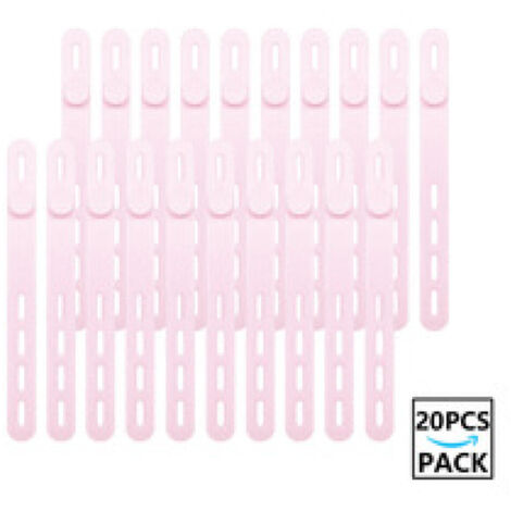 Lot de 20 serre-câbles en silicone réutilisables et lavables avec boucle de verrouillage, sangles de fixation réglables, organiseur de câbles multi-usages à haute élasticité (rose) (1/5)