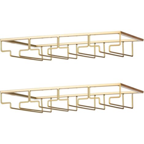 Support de Verre à Vin - Porte-Verres à Pied Suspendu sous Armoire en Métal avec Vis, Support de Rangement pour Verre en Fer Inoxydable avec 4 Rangées pour Cuisine, Bar, Restaurant Or (1/5)