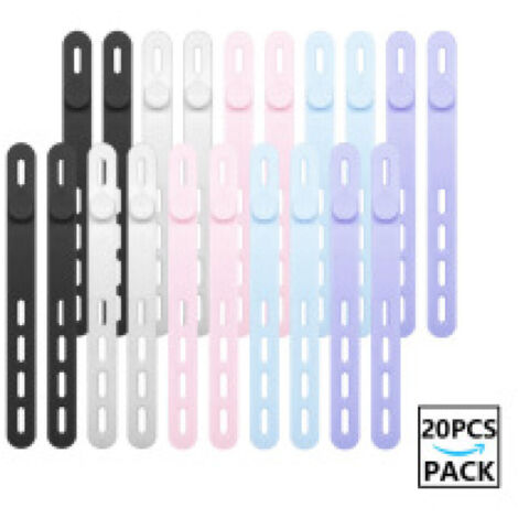 Lot de 20 serre-câbles en silicone réutilisables et lavables avec boucle de verrouillage, sangles de fixation réglables, organiseur de câbles multi-usages à haute élasticité (1/5)