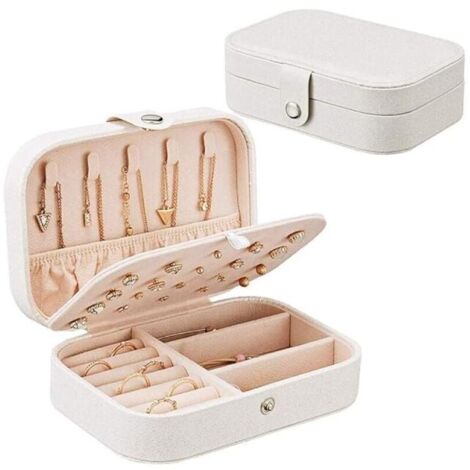 Boîte à bijoux double couche pour femme, petite boîte à bijoux, boîte de rangement pour bagues, boucles d'oreilles, cadeau（Rose） (1/4)