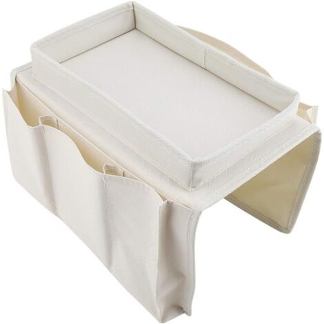 Sac de rangement pour canapé en tissu Oxford Blanc cassé, 54 x 31 x 4 cm, rangement multicouche multi-grilles, adapté au côté du canapé, à la chambre, au salon (1/4)