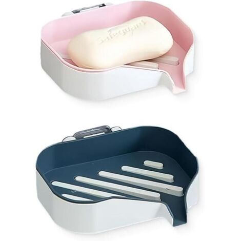 Porte-Savon avec écoulement, 2 Pièces Porte-Savon pour Salle de Bain, Porte-savon Sans Perçage Douche, Boîte à Savon Amovible (1/4)