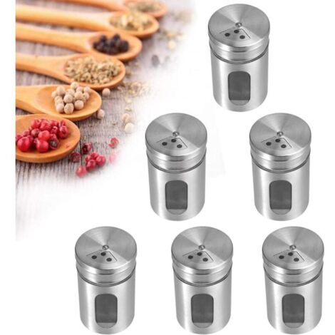 6 pcs Pots à Épices en Acier Inoxydable,Organisateur d'Épices,Boite de Rangement Cuisine avec Couvercle Pivotant,Boîtes à Épices de Stockage pour Sel Poivre Herbes BBQ Cuisine Assaisonnements (1/4)