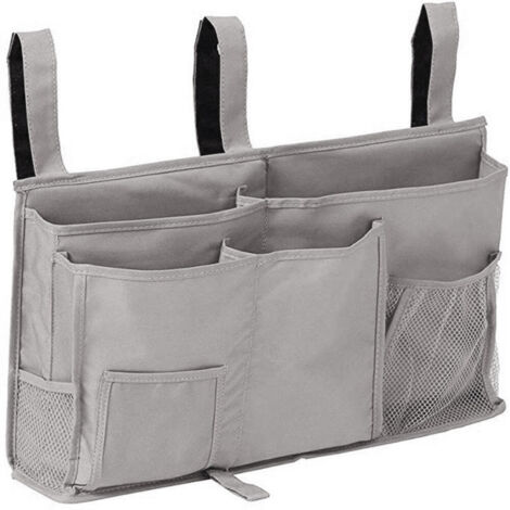 1 Sac de rangement pour lit superposé(Gris), sac de rangement pour lit suspendu, 8 poches, pour lit de chambre d'étudiant, lit d'hôpital, barreaux de lit pour bébé, 600D Oxford Cloth (1/5)