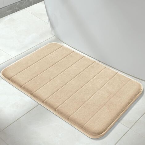 Tapis de bain en mousse à mémoire de forme, doux, confortable, super absorbant, antidérapant, épais, lavable en machine, facile à sécher (beige, 40x60cm) (1/5)
