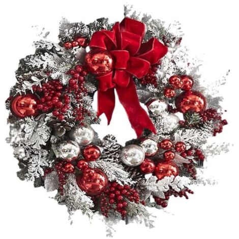 Couronne de Noël artificielle de 40cm, couronne de Noël extérieure pour porte d'entrée, décoration de joyeux Noël pour fête de Noël, ornements de porte, sans plumes, non électrique (1/5)