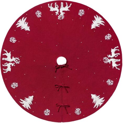 Jupe Sapin de Noël Rouge 92 cm, Tapis de Couverture Base d'Arbre 3D Elk, Couvre-Pied pour Décorations de Fête, Jupe d'arbre de Noël pour Decoration Sapin Noel (1/5)