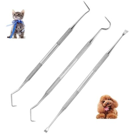 Ensemble d'outils dentaires en acier inoxydable 3 pièces Calcul dentaire Outil dentaire pour animaux de compagnie Sonde de soins bucco-dentaires (1/4)