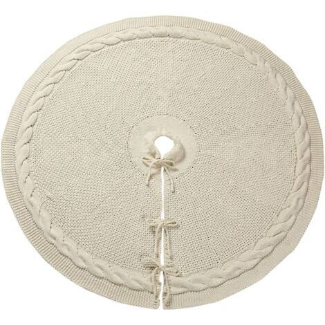 Jupe de sapin de Noël tricotée - Motif torsadé - Grosse tresse - Ferme rustique - Pour Noël, vacances, maison, fête (blanc, 62 cm) (1/4)