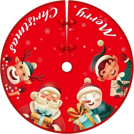 Jupe de sapin de Noël, ornements de jupe de sapin rustique, tapis de jupe de sapin de Noël rouge avec motif de cerf, bonhomme de neige, père Noël pour décorations de fête de vacances, rouge (1/5)