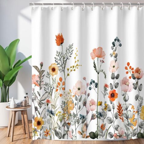 Ensemble de rideau de douche de salle de bain en tissu résistant épais 180 x 180 avec crochets, sans odeur chimique, trous d'œillets résistants à la rouille, décorations modernes pour la maiso,couleur (1/4)