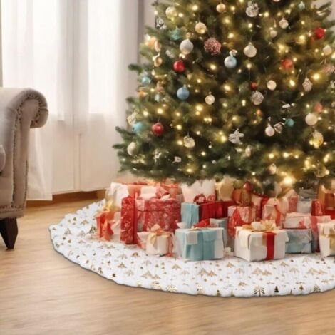 Jupe De Sapin De Noël Blanche 90cm En Fausse Fourrure - Tapis Cache-Pied Élégant Pour Arbre De Noël