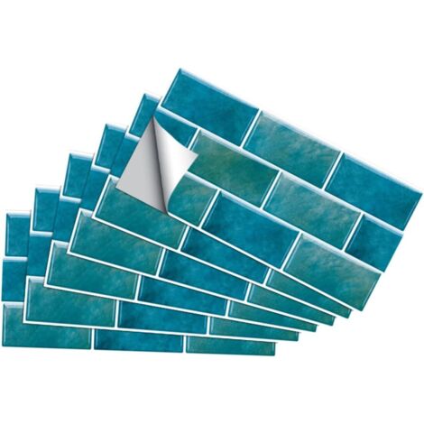 6 Pièces Sticker Mural Étanche de Panneaux Décoratifs Rétro pour Cuisine et Salle de Bain Autocollants Design pour Décoration Murale et Protection Huile,Bleu (1/5)