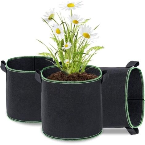 Sacs à Plantes, Lot de 3 Sac de Culture en Non Tissé Sac de Plantation Sac de Jardin avec Poignée Sangles Aération Tissu Pots, Noir - 5 Gallons (1/5)