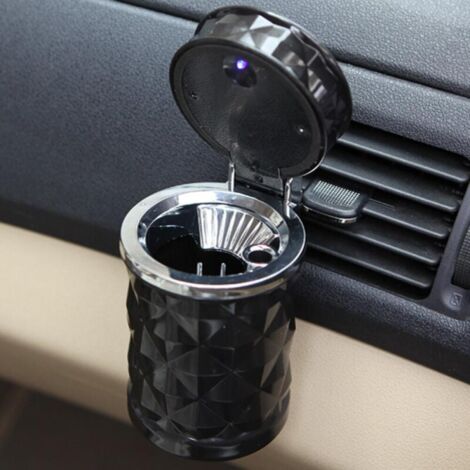 1 pièce porte-gobelet de voiture avec couvercle cylindre de voiture portable avec lumière LED bleue support de cylindre porte-gobelet mini poubelle de voiture pour la plupart des porte-gobelet,Noir (1/3)
