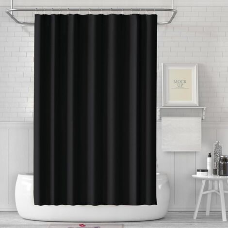 Rideau de bain anti-moisissure - En plastique - Imperméable et lavable - En PEVA - Avec 12 anneaux de rideau de douche - 180 x 200 cm - Noir (1/4)