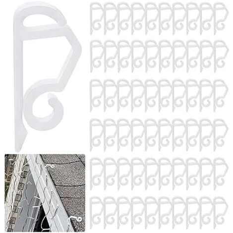 Lot de 60 mini crochets de suspension pour guirlandes lumineuses de Noël, en plastique, résistants aux intempéries, pour décoration d' et de Noël (blanc) (1/5)