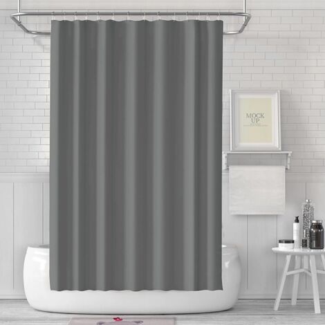 Rideau de bain 180 x 200 cm - Anti-moisissure - En tissu imperméable et lavable - En PEVA - Avec 12 anneaux de rideau de douche - Gris foncé (1/4)