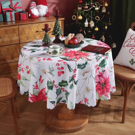 Nappe ronde de Noël, résistante aux taches et lavable, grande nappe de Noël, nappes circulaires décoratives d'hiver pour Noël, fête, buffet, dîner de vacances, M, 59 pouces (1/5)
