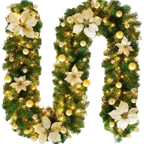 Guirlande de Noël Imperméable 2,7 m, Décorations de Sapin, Décoration de Porte, Guirlandes pour Escaliers et Fêtes (Doré) (1/5)