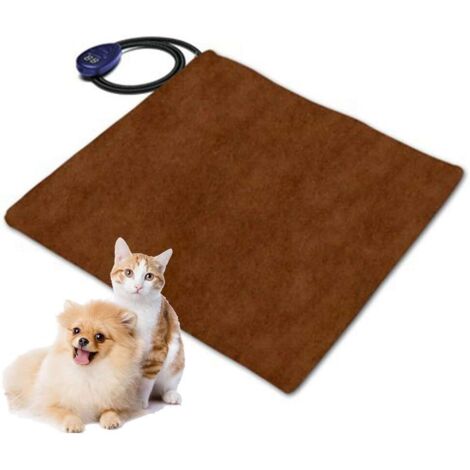 Coussin chauffant pour animaux de compagnie, coussin chauffant électrique pour chiens et chats, tapis chauffant d'intérieur pour chaise de bureau à domicile, tapis chauffant, brun 50×50cm (1/5)