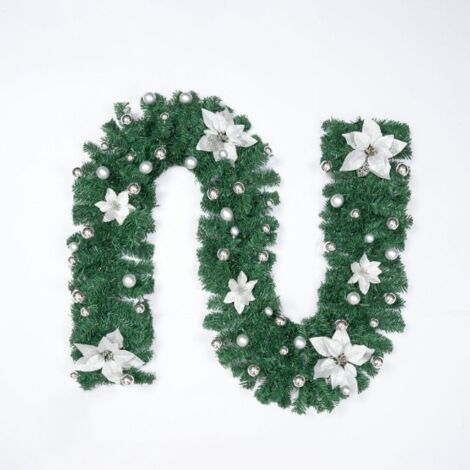 Guirlande de Noël Imperméable 2,7 m, Décorations de Sapin, Décoration de Porte, Guirlandes pour Escaliers et Fêtes (Argent) (1/4)