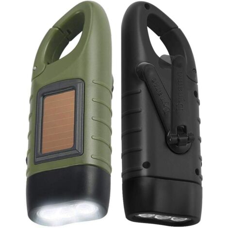 Lot de 2 lampes de poche solaires à LED et torche à manivelle rechargeable pour activités de plein air, vert et noir (1/5)