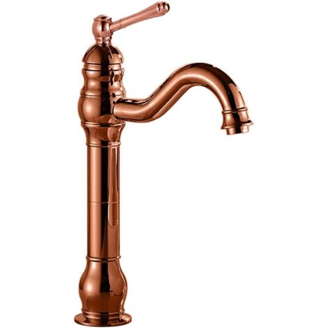 Robinet de lavabo de salle de bain à trou unique, robinet de lavabo à levier unique (Or rose, haut, Équipé d'un tuyau de 60 cm de long de spécification 3/8'') (1/5)