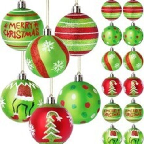 Lot de 12 boules de Noël scintillantes de 6 cm à suspendre pour décoration d'arbre, boules de Noël en plastique rouge et vert, style elfe, pour la maison, l'intérieur, les fêtes (1/5)