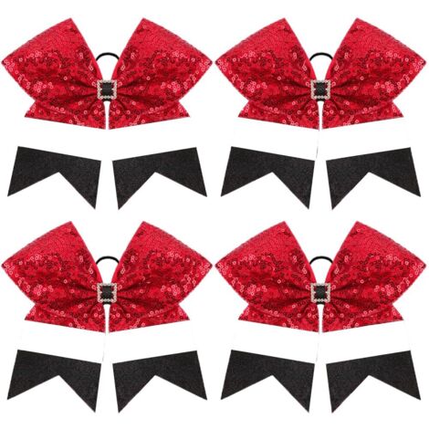 Lot de 4 nœuds de Noël à paillettes pour cheveux, grands nœuds en ruban de Père Noël, accessoires de décoration, pom-pom girl, pour femme, cadeau de Noël, d'anniversaire, de sport, de fête (1/5)