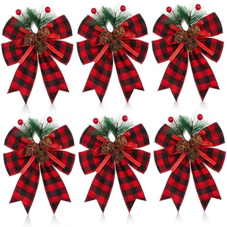 Lot de 6 nœuds de Noël avec Pommes pin, Aiguilles pin, nœuds Rouges en Velours Noël, décoration Couronne d'arbre pour intérieur et extérieur, Artisanat, décoration Bricolage (1/5)