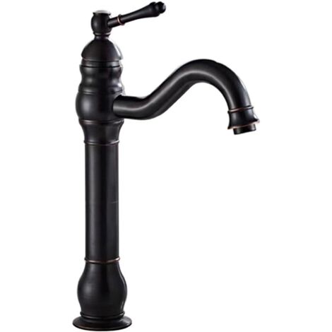Robinet de lavabo de salle de bain à trou unique, robinet de lavabo à levier unique (Noir, haut, Équipé d'un tuyau de 60 cm de long de spécification 3/8'') (1/5)
