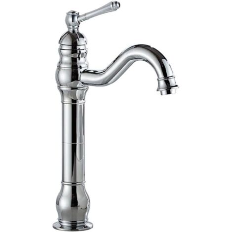 Robinet de lavabo de salle de bain à trou unique, robinet de lavabo à levier unique (Brillant, haut, Équipé d'un tuyau de 60 cm de long de spécification 3/8'') (1/5)