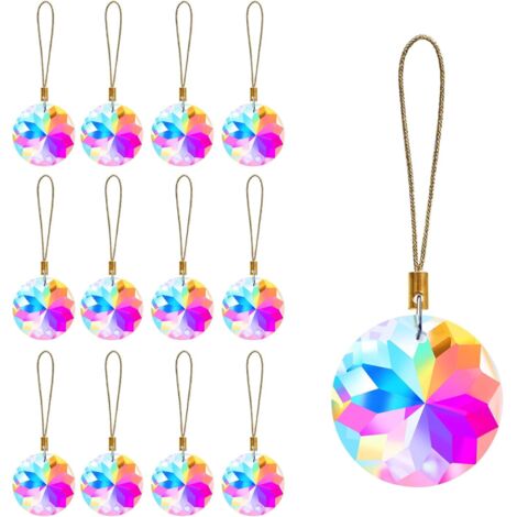 Lot de 12 boules de Noël, mini prismes ronds de 3 cm, décorations pour sapin de Noël, décorations à suspendre pour fête de mariage (couleur AB) (1/5)