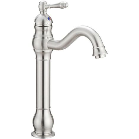 Robinet de lavabo de salle de bain à trou unique, robinet de lavabo à levier unique (Nickel brossé, haut, Équipé d'un tuyau de 60 cm de long de spécification 3/8'') (1/5)