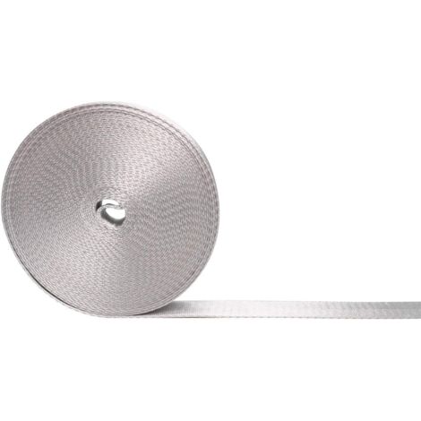 Rouleau de sangle en nylon robuste de 45 m (2.5 cm de large), pour équipement d'intérieur ou d'extérieur, bricolage et réparations (blanc gris)