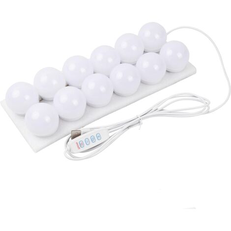 Lampe de maquillage LED 12 ampoules avec câble USB, 3 couleurs changeantes, 45 mm, idéale pour coiffeuse ou chambre à coucher (1/5)