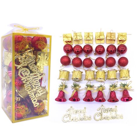 Décorations d'arbre de Noël 32 pièces Boules de Noël Ornements de vacances Décorations de Noël Décorations de Noël en plastique doré et rouge (1/5)
