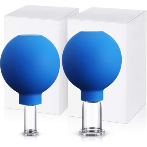 Lot de 2 ventouses en verre, ventouses faciales en verre et silicone, ventouses sous vide pour la peau du visage, du dos et des épaules (2,5 cm et 1 cm de diamètre, bleu) (1/4)
