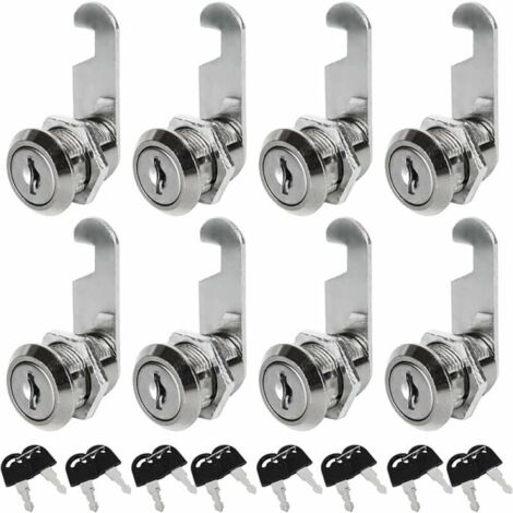 Lot de 8 Serrures Boîte aux Lettres Universelle, 16mm Serrure Armoire Metallique, Barillet Boite aux Lettres en Alliage de Zinc avec 16 Clés pour Tiroir, Armoire, Placard, Boîte aux Lettres (1/4)