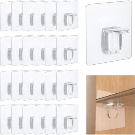 Lot de 30 supports d'étagère autocollants, 6 x 6 cm, supports adhésifs pour étagères transparents, pas besoin de perforer les supports muraux adhésifs, adaptés aux étagères, armoires, stylos (1/3)