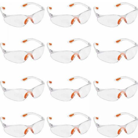 Lot de 12 lunettes de sécurité transparentes avec verres en plastique, pont nasal et protections de branches en caoutchouc, équipement de protection individuelle transparent (1/5)